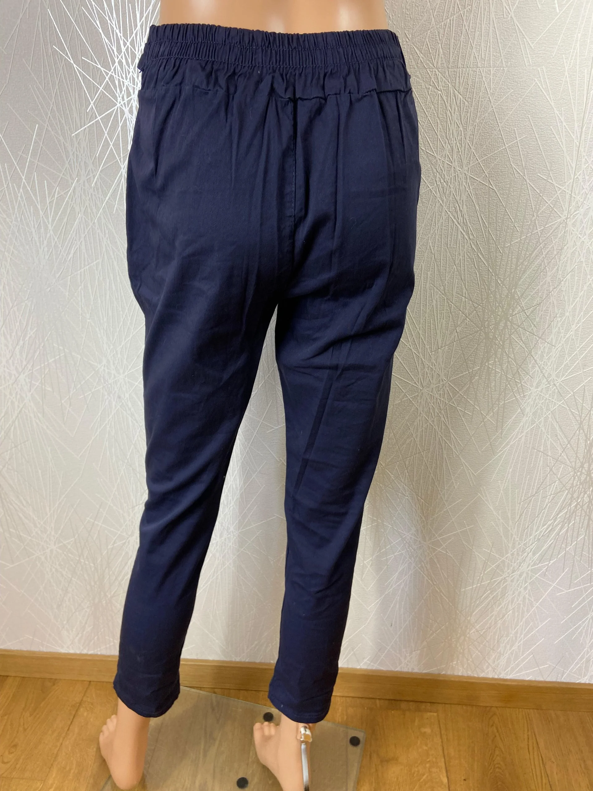 Pantalon coton léger bleu marine taille mi-haute élastique flot Made In Italy – Image 4