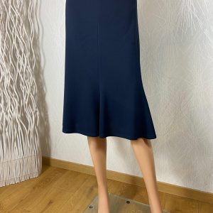 Jupe fluide évasée bleu marine taille haute élastique Gévana