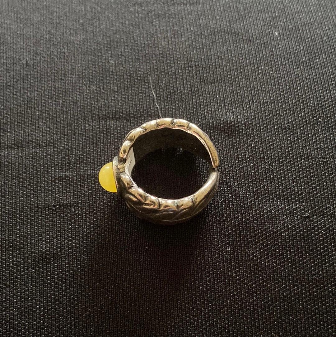 Bague argent ajustable avec motifs de feuilles pierre semi-précieuse jaune Shabada – Image 4