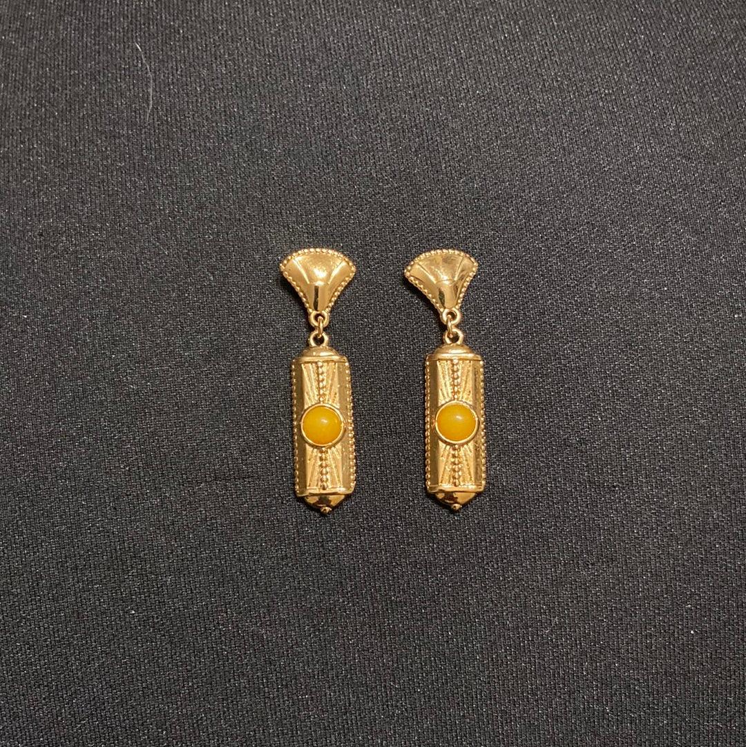 Boucles d’oreilles pendantes plaqué or pierre semi précieuse jaune Shabada