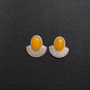 Boucles d’oreilles plaquées argent pierre semi-précieuse jaune orangé Shabada