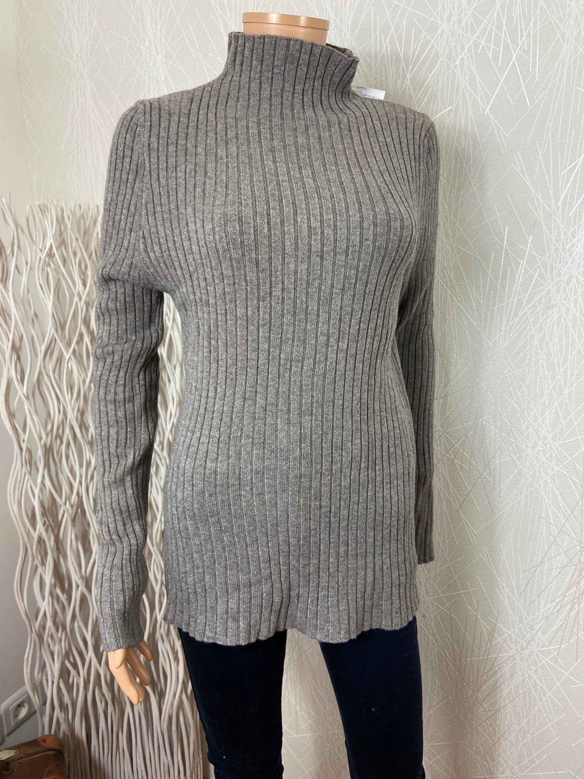 Pull gris taupe long col cheminée près du corps Cloal – Image 2