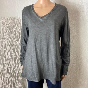 Blouse femme coton gris col V Made In Italy