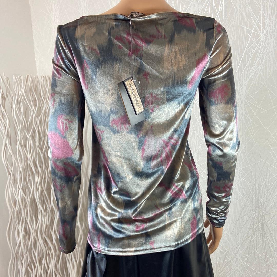 Blouse velours tons gris rose avec plis Maliparmi – Image 5