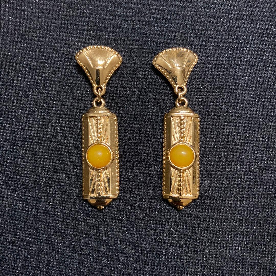 Boucles d’oreilles pendantes plaqué or pierre semi précieuse jaune Shabada – Image 3