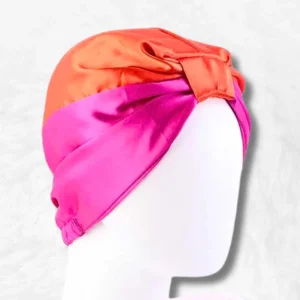 Bonnet en Satin Orange & Rose Papillon