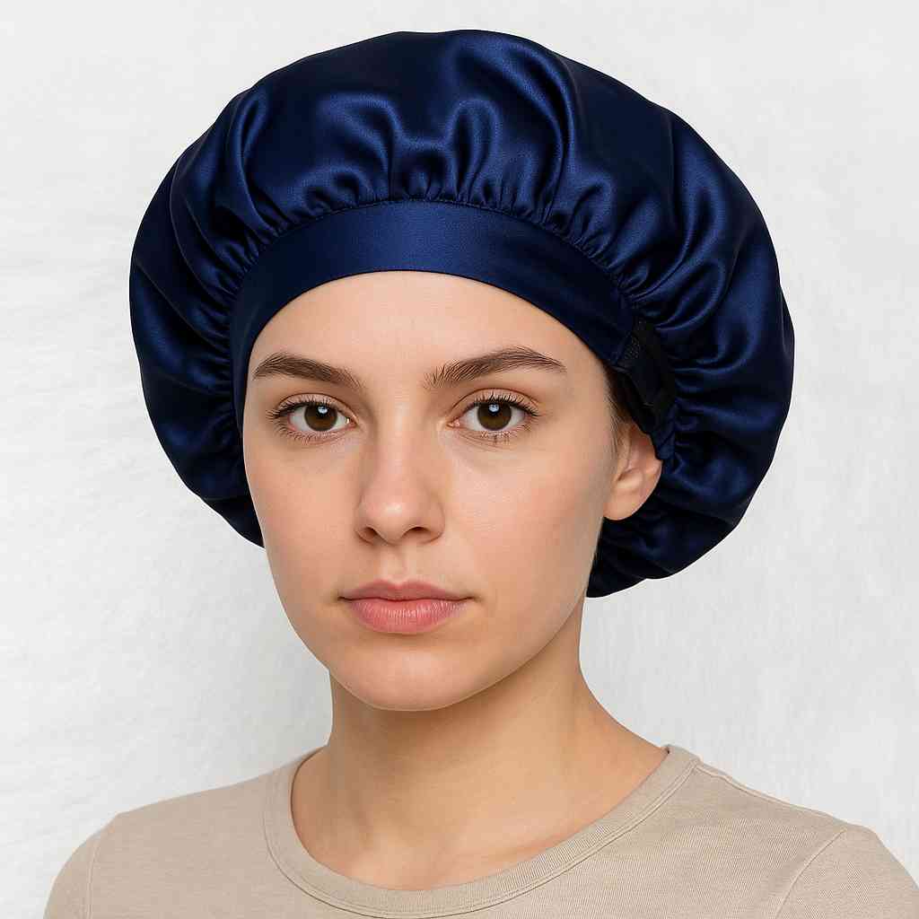 Bonnet en Satin Bleu Nuit Réglable ! – Image 4