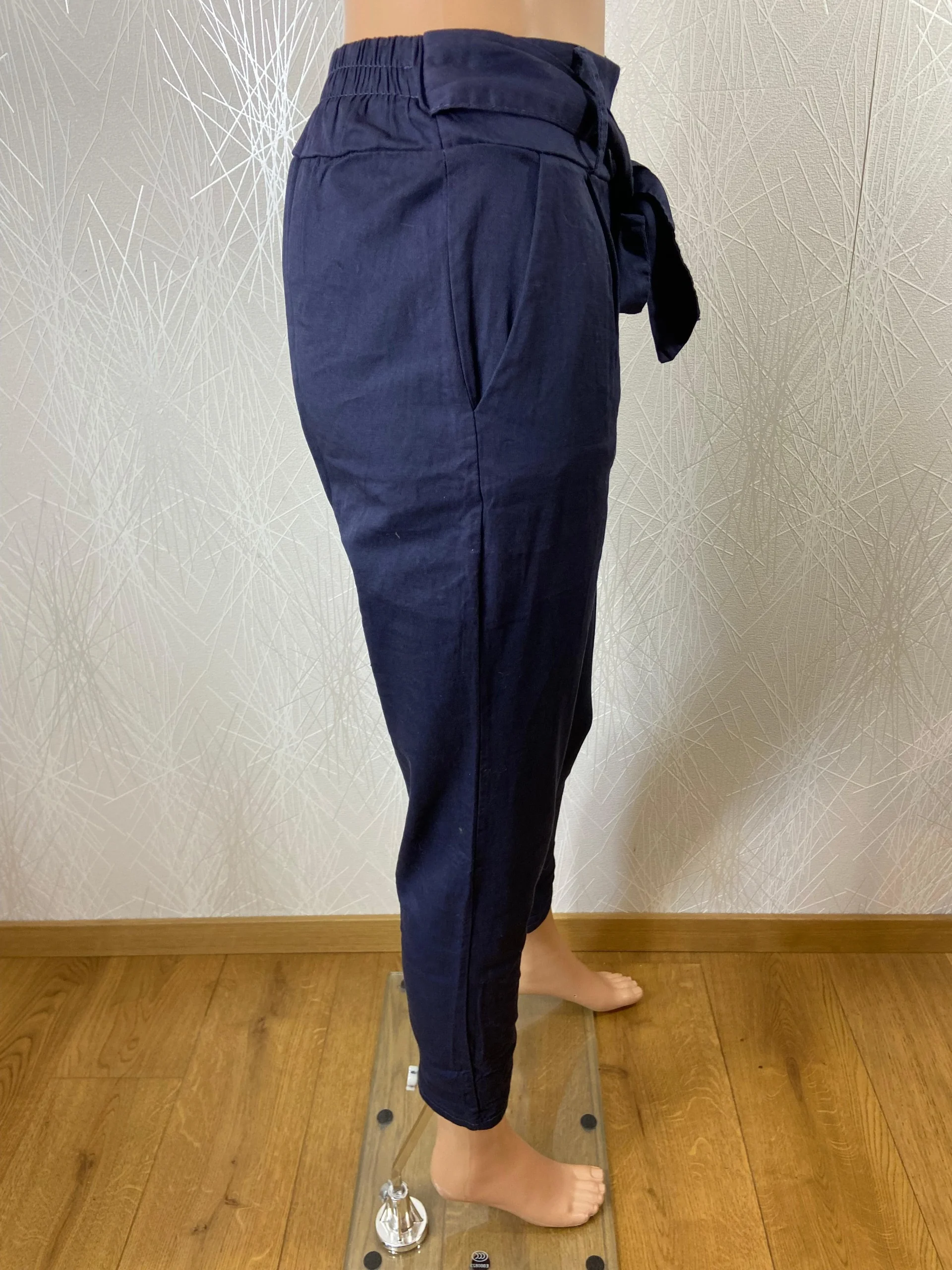 Pantalon coton léger bleu marine taille mi-haute élastique flot Made In Italy – Image 3
