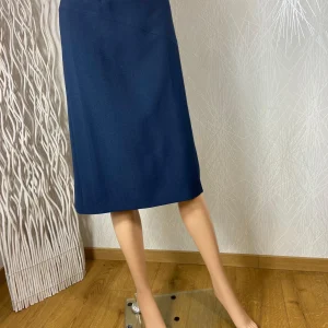 Jupe droite doublée bleu marine taille hautre fabrication française Gévana