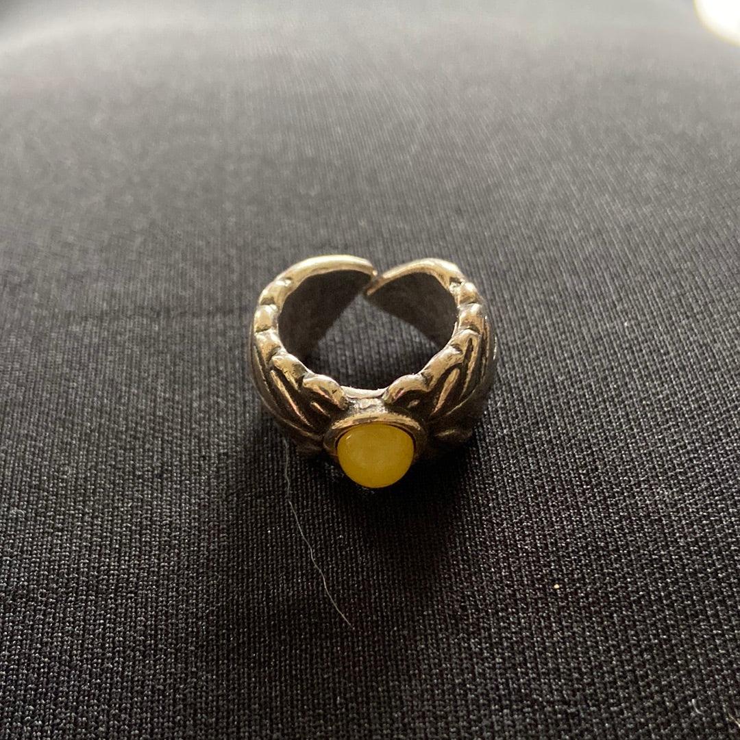 Bague argent ajustable avec motifs de feuilles pierre semi-précieuse jaune Shabada – Image 2