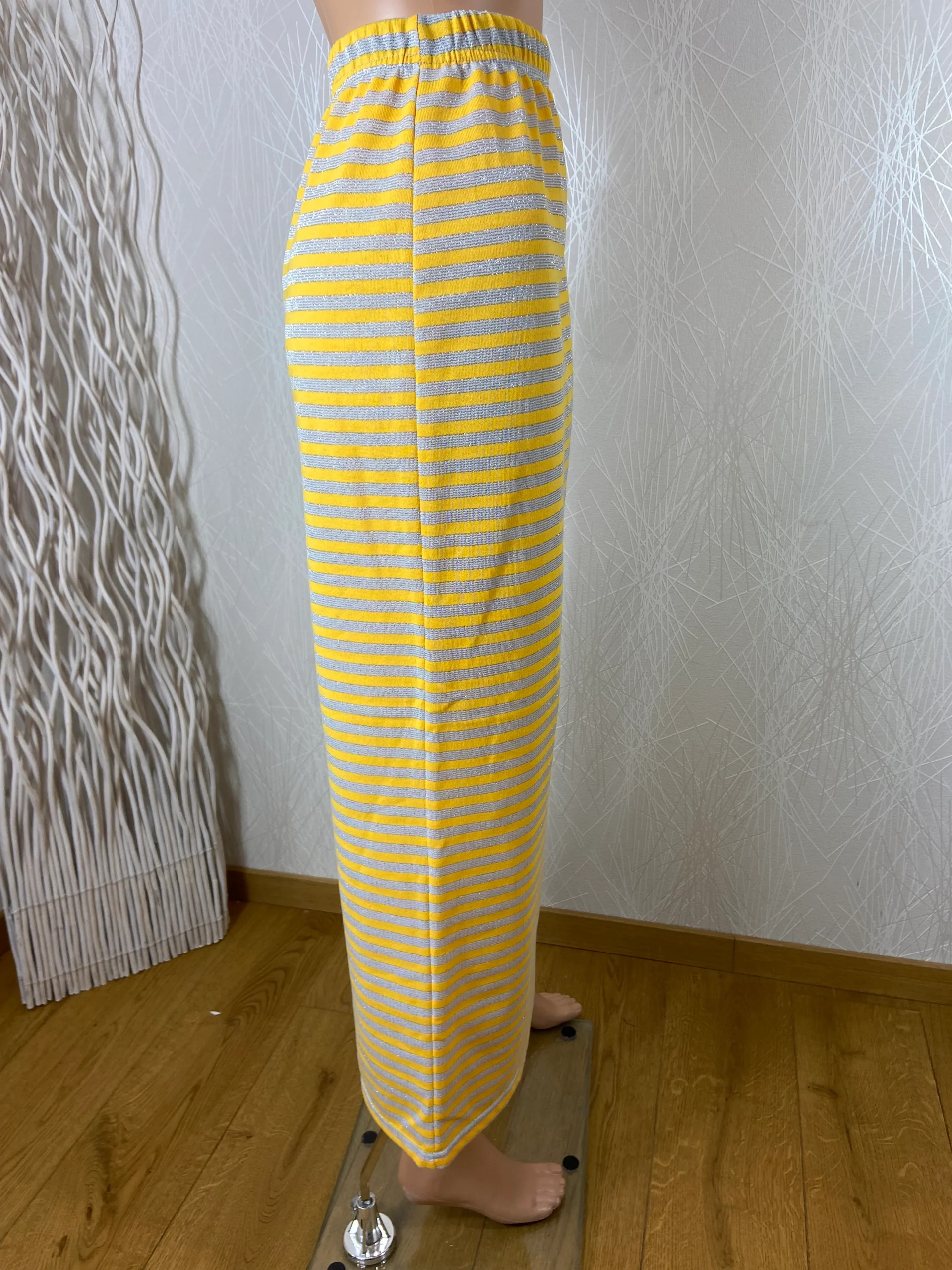 Jupe longue jaune à rayures taille haute élastique grande taille Edmond Boublil – Image 4