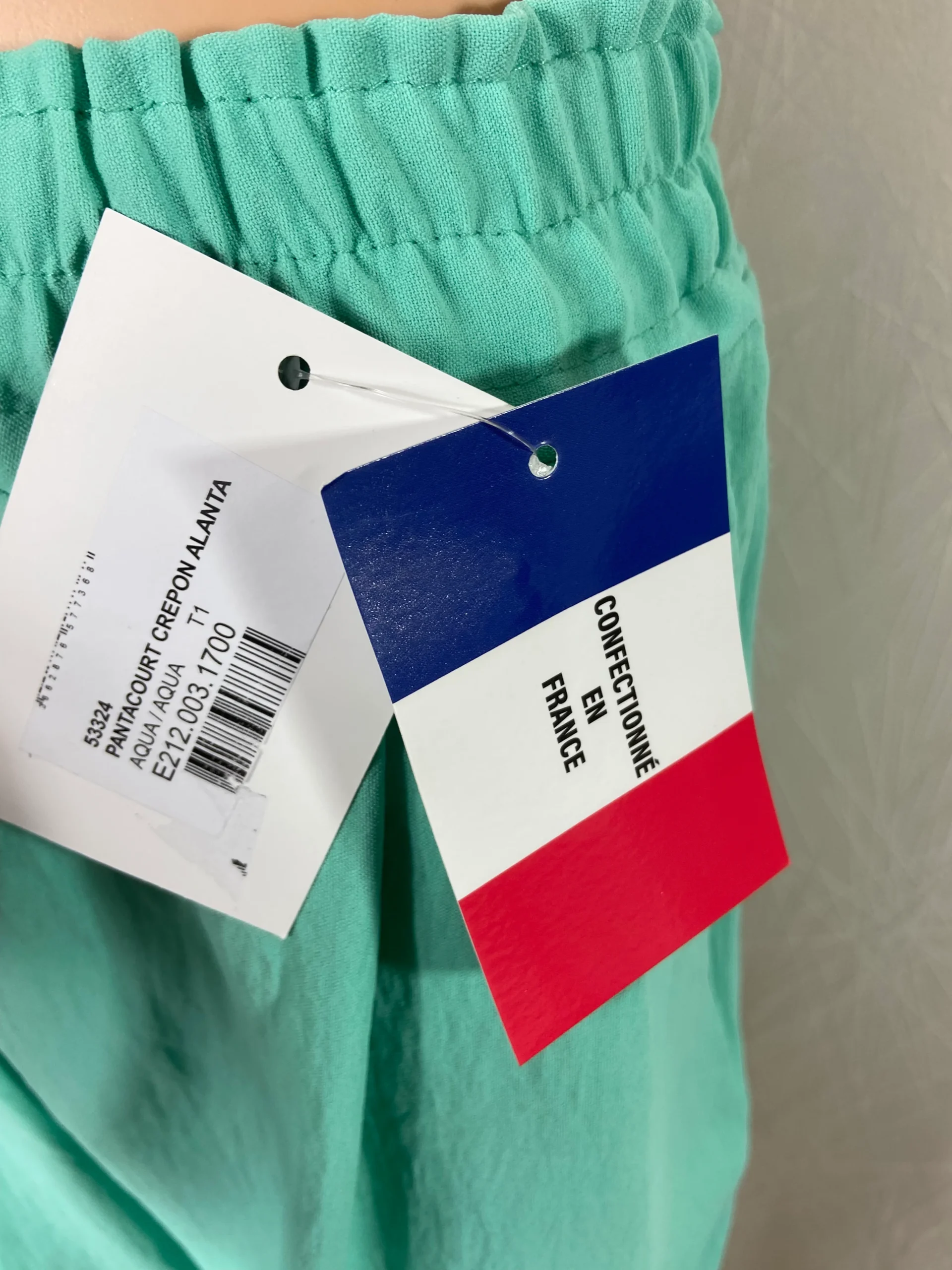Pantacourt léger fluide vert eau tissu crépon taille haute élastique Atlanta – Image 5