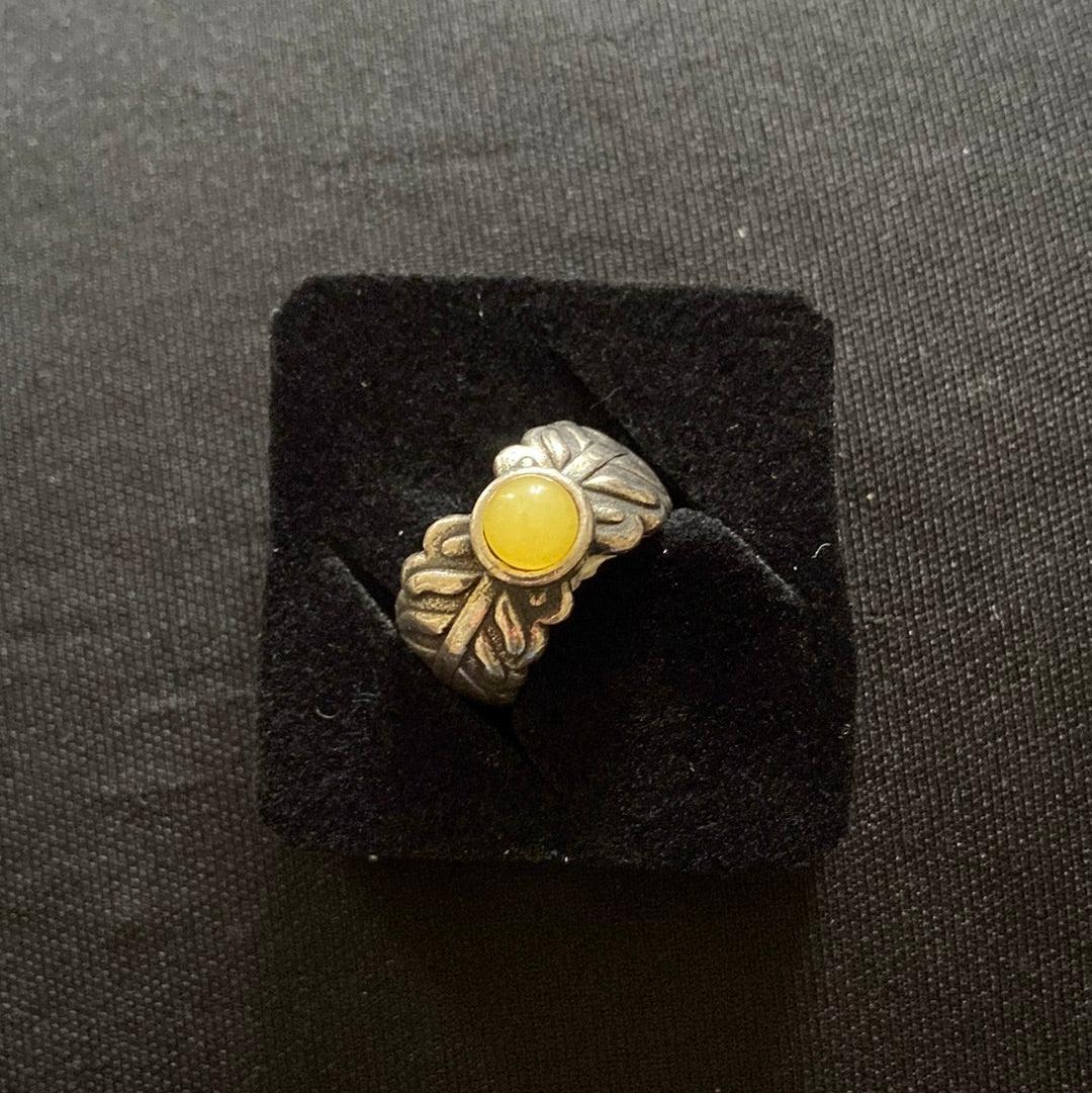 Bague argent ajustable avec motifs de feuilles pierre semi-précieuse jaune Shabada – Image 5