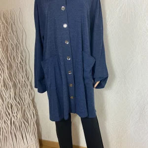 Gilet long bleu marine col claudine grande taille Edmond Boublil