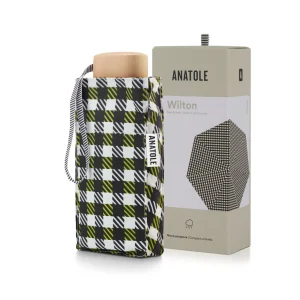 MINI PARAPLUIE - CARREAUX VICHY NOIR & ANIS - WILTON