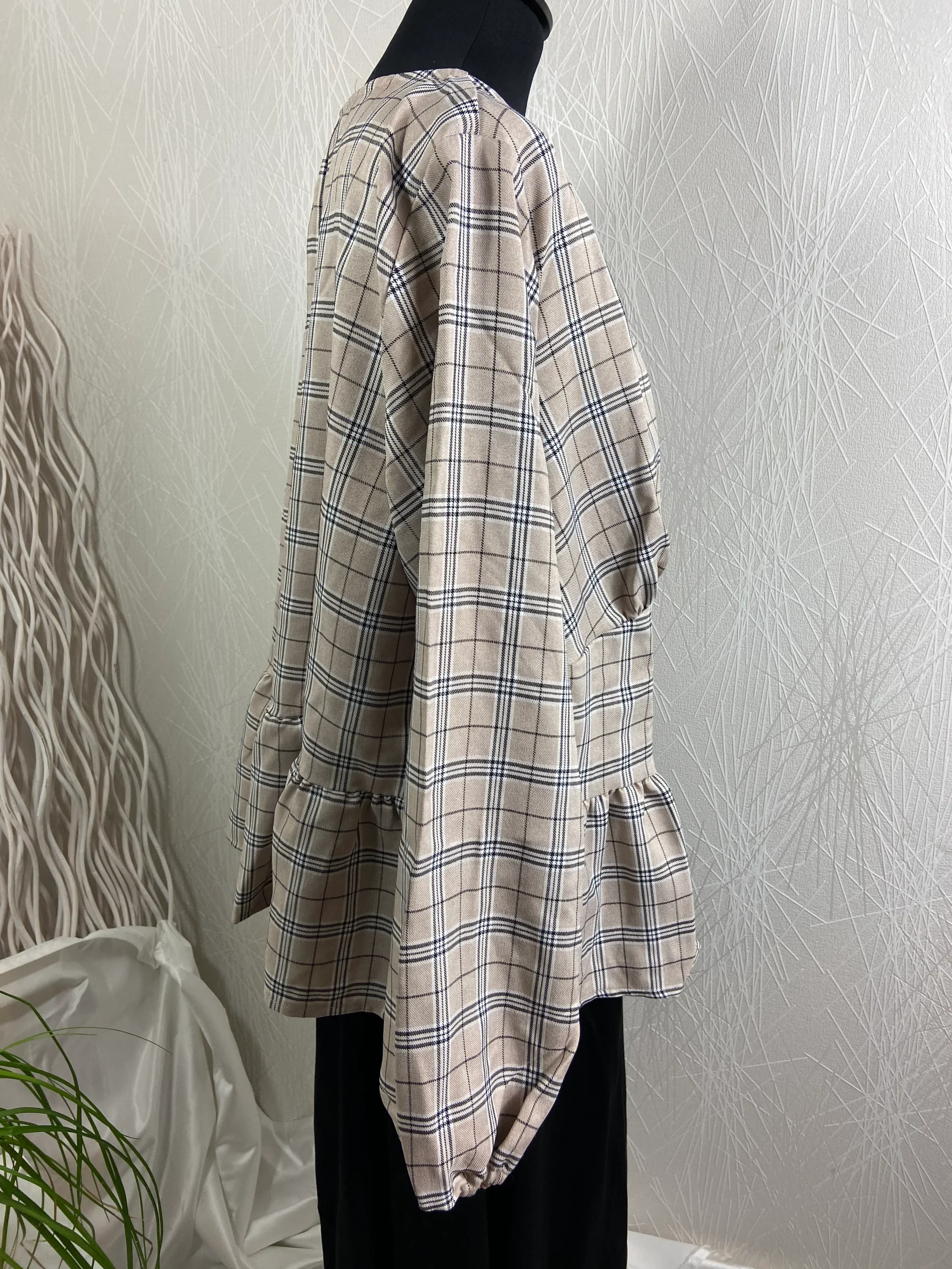 Blouse beige à carreaux manches longues Véro Moda – Image 3